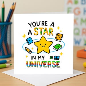 Tarjetas de felicitación de Star Universe, tarjeta Eres una estrella, nota de logro escolar, lindo regalo para maestros y estudiantes, tarjeta de agradecimiento positivo.