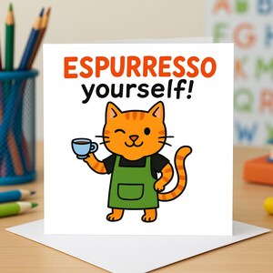Espurreso Yourself - Jeu de mots drôle de chat pour les amoureux des chats, cadeau barman, humour café, caféine amour, jeu de cartes de voeux drôles