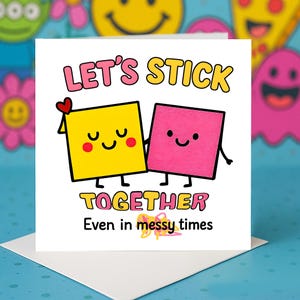 Biglietti d'auguri "Restiamo uniti", biglietti d'auguri con giochi di parole divertenti, biglietti con post-it carini, biglietti d'auguri sull'amicizia e l'amore, biglietti d'auguri divertenti e stravaganti, regalo.