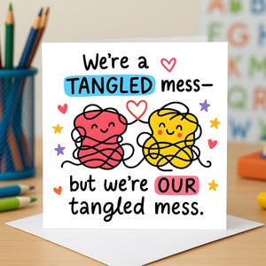 Carte désordre avec fils emmêlés - Cartes de voeux humour relationnel - Cartes de voeux amusantes - Cartes de voeux Together Forever