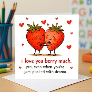 Berry sweet love Card | Cute strawberry couple Greeting cards | Romantic funny pun for partner | Love humor Greeting cards