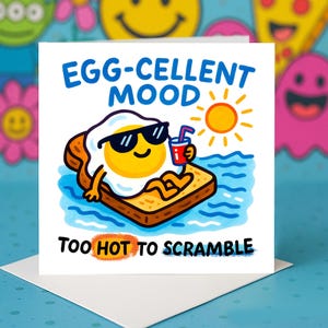 Carte d'humeur excellente, cartes de voeux Sunny Side Up, cartes de jeu de mots estival, carte de blague sur les oeufs drôles, cartes de voeux de détente Chill Out Amusant.