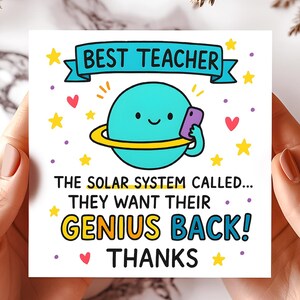 Carte de voeux amusante pour professeur, thème du système solaire avec planète téléphone, carte de voeux humour galaxie, dos génie cartes de voeux, remerciement
