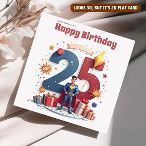 Superhero 25th Birthday Card with Balloons Stars and Comic Fun Theme – Unique Adult Milestone Greeting cards for Him Brother Friend
