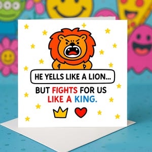 Grappige kaart Lion King, Fierce Love-wenskaarten, Dad Defender-cadeau, Bold Support Card, Vaderkracht Humor, Roar Like A King-kaart.