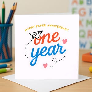 Biglietto d'auguri per il primo anniversario di matrimonio, biglietto d'auguri personalizzato con design a forma di aeroplano e cuore, biglietto d'auguri per il primo anno di matrimonio, biglietti d'auguri d'amore