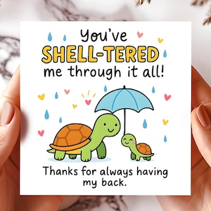 Cute Turtle Thank You Card, Animal Appreciation Note, Rainy Day Friendship Support, Gratitude for Friends and Family, Greeting cards.