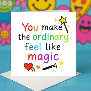 Carte de voeux de compliment magique, carte de voeux de style arc-en-ciel lumineux, jolies cartes de voeux motivantes pour ami ou partenaire, mot de remerciement