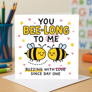 Bruisende liefde en gelach, schattige woordspelingkaart met bijenthema voor koppels, perfecte grappige jubileumwenskaarten, romantische liefdeskaarten, humor