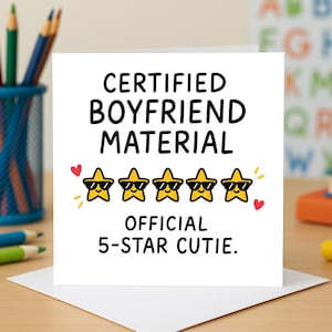 Certified Boyfriend Card Funny Five Star Greeting Card Romantic Message Thank You Card Personalised Card for Partner Relationship  Cards