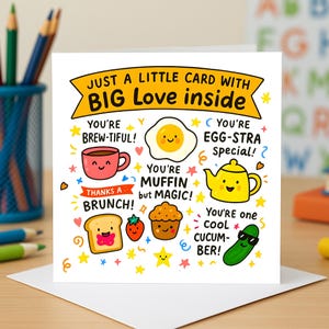 Brunch Love Insider-Karte, lustiges Essen Wortspiele, süßes Frühstücksdesign, große Umarmungsnotiz, Freundschaftsgrußkarten, Aufmunterungsgeschenk, Unterstützungskarte