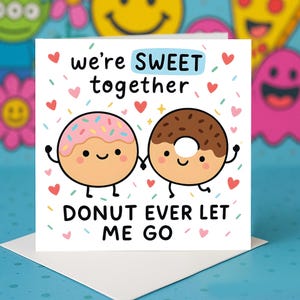 Cartão de felicitações engraçado para casal com donuts e design doce, cartões de felicitações de amor personalizados para celebração de relacionamento romântico, cartão de presente