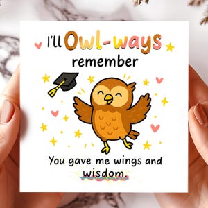 Owl Graduation Thank You Card, Cute Wisdom Bird, Teacher Mentor Appreciation, Wings of Knowledge, Support Gift, Greeting cards.