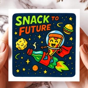 Snack to Future Card, Pizza Space-wenskaarten, Food Joke-kaarten, Funny Rocket Pun Card, Outer Space Pizza Lover-wenskaarten Leuk.