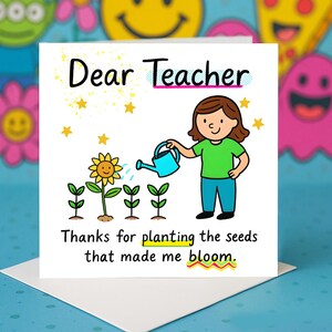 Lehrer-Dankeschön-Karte, Blüten-Wachstums-Grußkarten, Wertschätzungskarten im Klassenzimmer, Ende des Schuljahres Lehrergeschenk, Pflanzensamen-niedliche Hinweiskarte