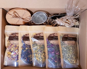 5 Loose Leaf Herbal Tea Gift Set - Dried Leaf - Vegan gift set - Easter letterbox gift - Birthday gift set Mothers day gift set