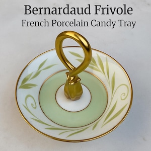 Bernardaud Frivole French Porcelain Candy Tray – Limoges Tiered Dessert Stand – 15cm Serving Dish with Gold Handle