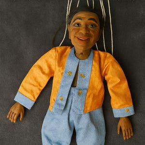 Vintage Hand-Carved Marionette Puppet – Southeast Asian Wayang Style – Movable Eyes & Mouth – 50 cm Wooden String Doll