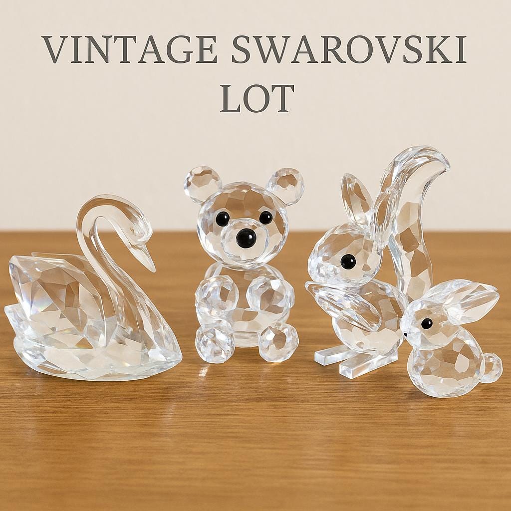 Vintage Swarovski Crystal Figurines Lot – Swan, Bear, Squirrel
