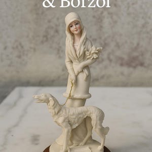 Art Deco Lady with Borzoi Dog – Italian Porcelain Figurine Signed V. Blesi – Capodimonte Style 30 cm Vintage Sculpture