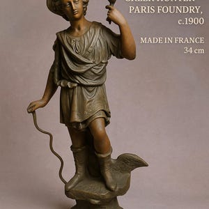 Antique French Spelter Sculpture – “Greek Hunter” – Paris Foundry, c.1900 – Made in France – 34 cm