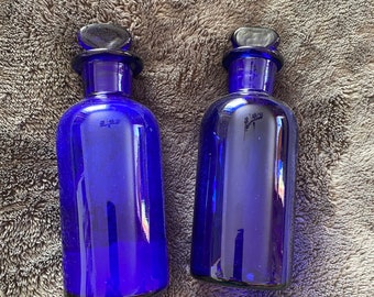 blue glass vintage medicine bottles