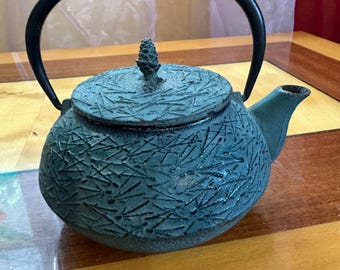 tetsubin vintage japanse gietijzeren theepot blauwgroen daman