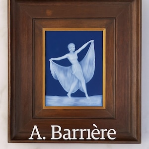 A. Barrière Limoges Porcelain Plaque – Art Deco Dancer, Signed, 1930s, 25×30 cm