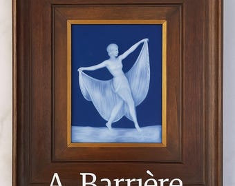 A. Barrière Limoges Porcelain Plaque – Art Deco Dancer, Signed, 1930s, 25×30 cm