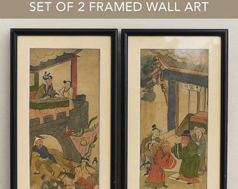 Pintura popular china antigua: Escena del templo de Ganlu, rollo de tela pintado a mano
