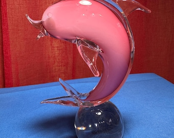 Murano Venetian Glass Pink Dolphin on Ball