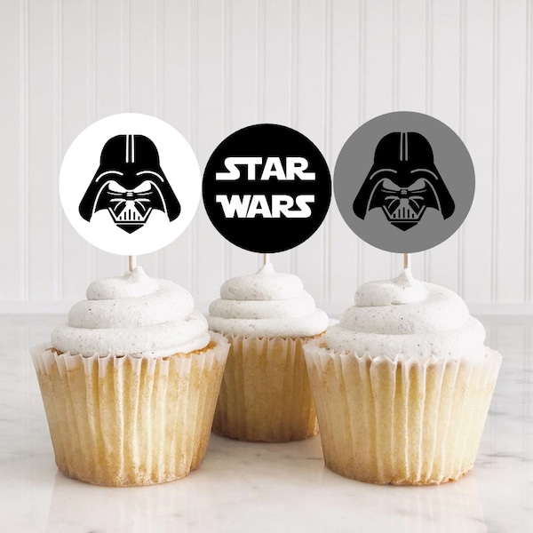 Darth Vader Cupcake Toppers, Star Wars Cupcake Toppers, Darth Vader Birthday Party, Printable Toppers, Modern Birthday