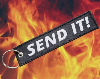 SEND IT Embroidered Keychain: Automotive Gearhead Gift