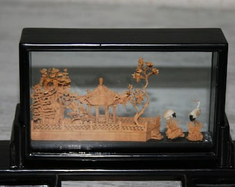 Hand carved Chinese  landscape cork diorama- Asian Art - gift for her - timeless gift