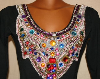 Funky, Jewel Beaded Art Deco Body / Bright Embellished Designer Inspired Bustier Top/Corset top/beads multicolored rhinestones/gift for her