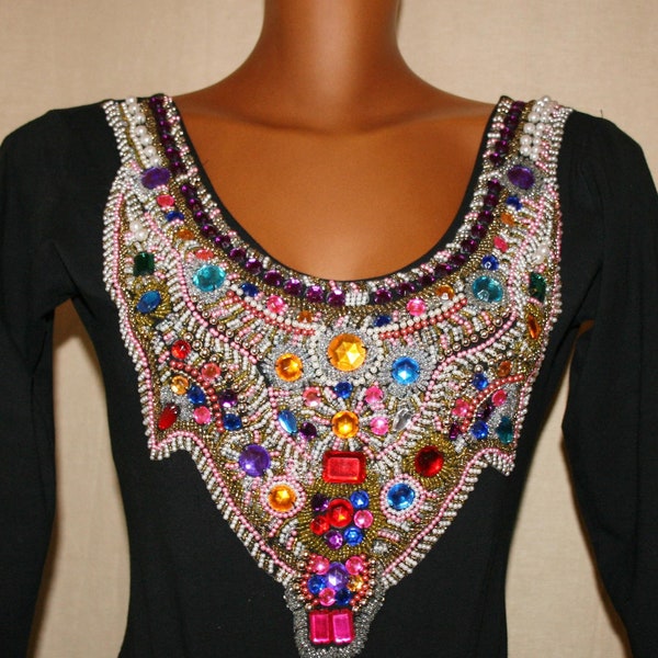 Funky, Jewel Beaded Art Deco Body / Bright Embellished Designer Inspired Bustier Top/Corset top/perles strass multicolores/cadeau pour elle