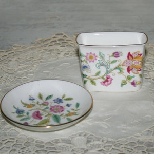 Minton Haddon Hall Boxed English Bone China ~ Dish and Toothpick Set, vintag 80s ~ Made in England ~ Christmas gift ~  gift for her