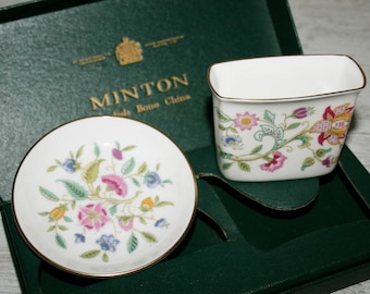 Minton Haddon Hall Boxed English Bone China ~ Dish and Toothpick Set, vintag 80s ~ Made in England ~ Christmas gift ~  gift for her