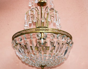 Vintage 50s crystal chandelier - Suspended lamps -Ceiling Fixture- 1 light - Suspended -Ceiling Fixture- Christmas gift