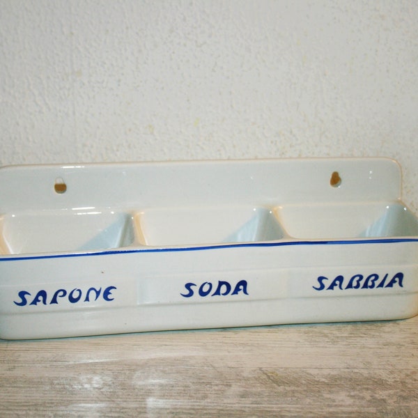 Vintage Ceramic Cleaning & Laundry Storage Rack / Italian Sand Soda Soap Organizer / Succulent Planting Pot- timeless gift - gift for her