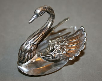 Schwan Salzstreuer / Löffel EP SM/ Glas & Silber / Art Deco / Glas & Silber / zeitloses Geschenk / Geschenk für Sie / zeitloses Geschenk / Geschenk für Sie