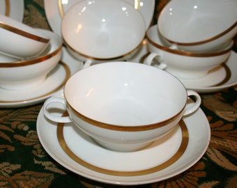 Vintage Thomas Rosenthal Bouillon Suppentassen, schönes weißes Porzellan mit goldener Außenseite. Geschirr, Geschenk für sie