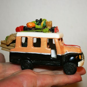 Clay bus sculpture from Mexico, mexican folk art, pottery fruit truck bus, Handmade souvenir, gift for her, Christmas gift
