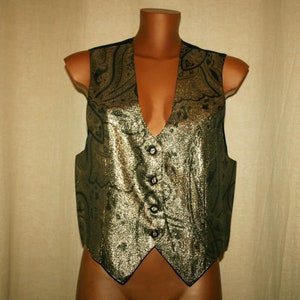 Vintage Fabric gilet in golden color -patterned blazer vest  -Made in Italy- Gift for her-unisex