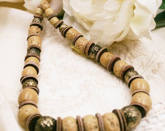 VINTAGE large necklace / Resin Stones necklace / Summer necklace / Short necklace / BOHO necklace /Gift for her