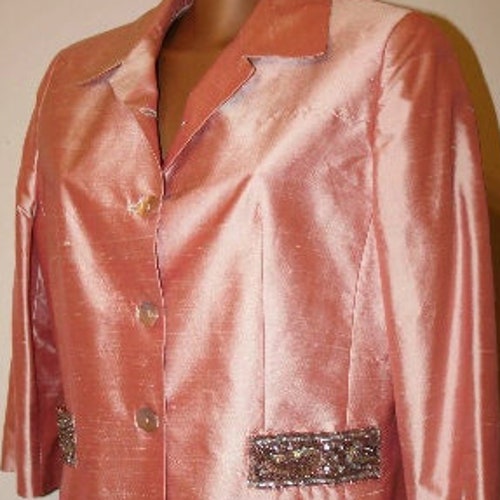 Woman's Jacket Vintage 90s pink Salmon, sequin pocket, wide sleeve, shops Made in Italy, Fashion, evening jacket