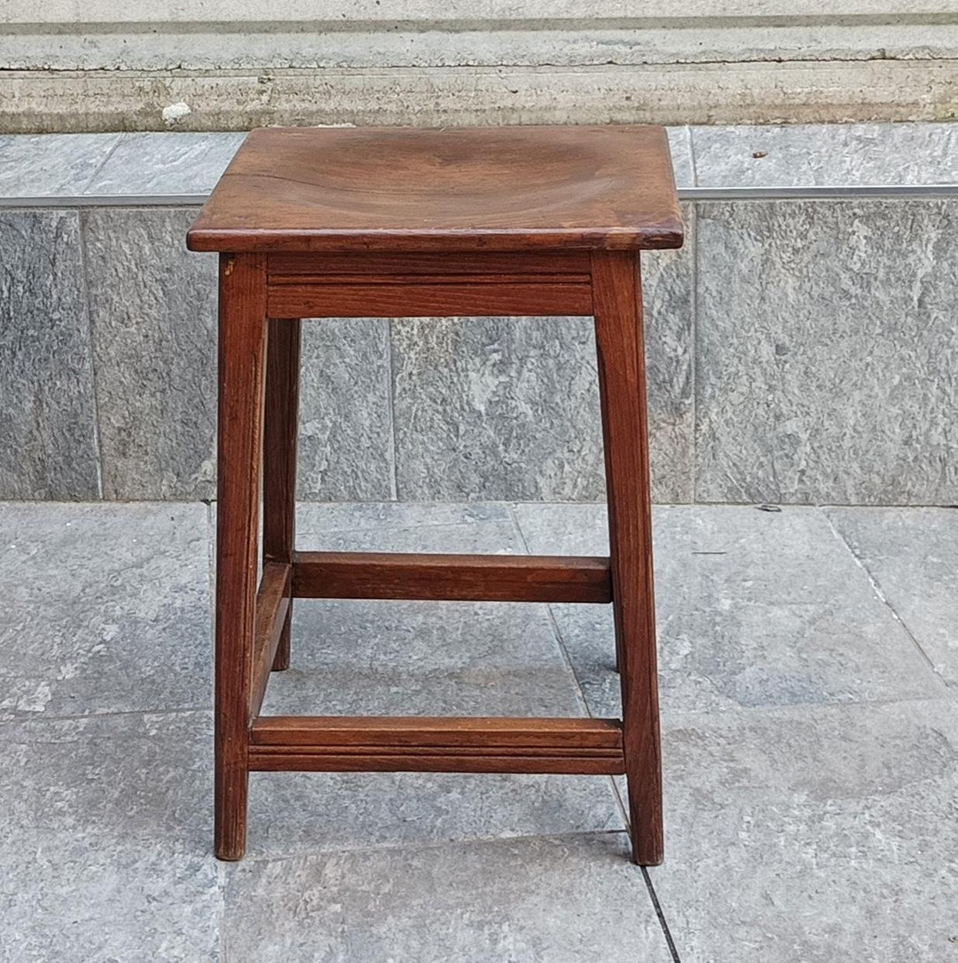 Vintage 60s Wooden Stool - Square Shape - Made in Italy - Gift for Her ...