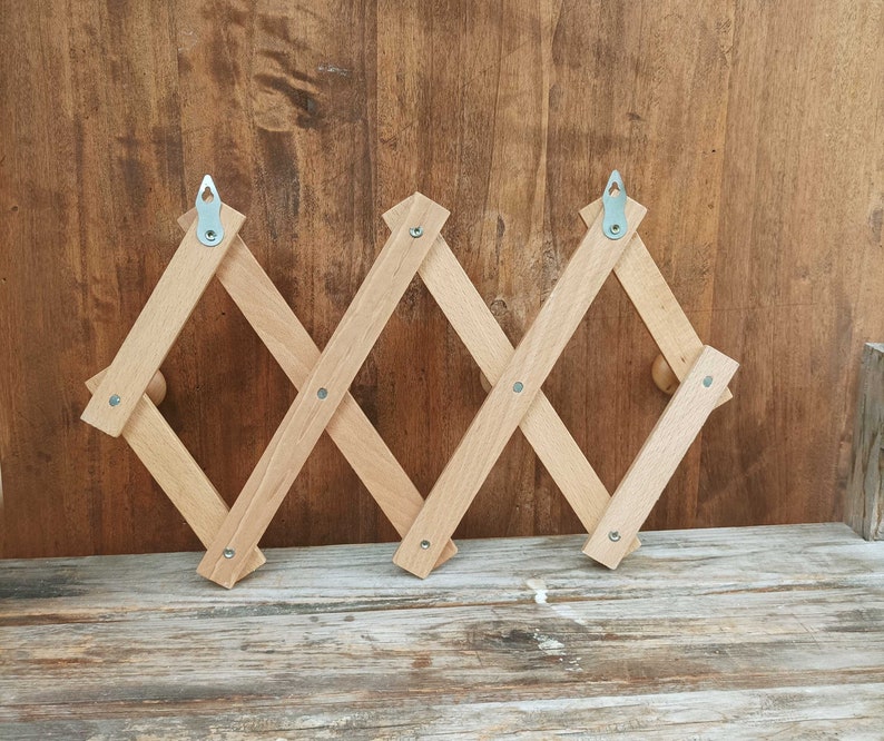 Vintage Wooden Accordion Coat Rack With 4 Pegs - Expandable Wall ...