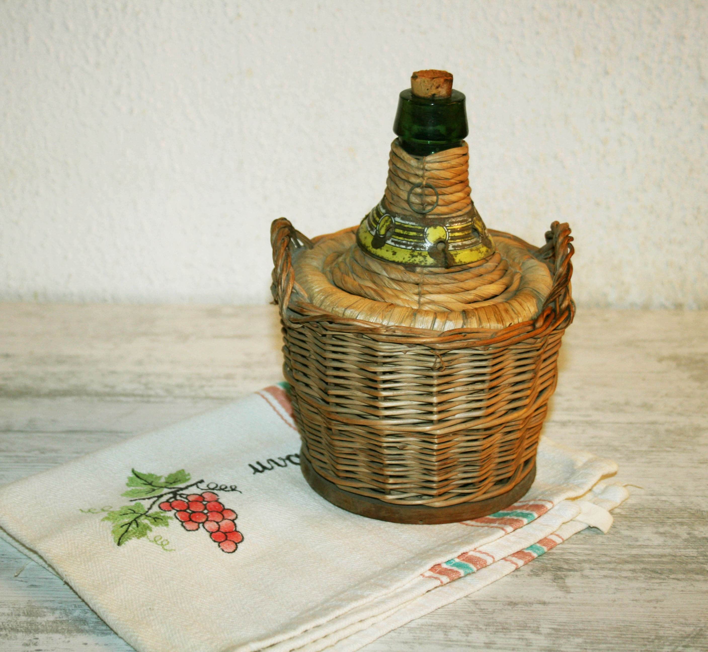 Alter, kleiner Korbbehälter Glasflasche grüne Glasflasche - Sammler Glasstücke, Made in ITALY - Bauernhaus -zeitloses Geschenk, Geschenk für ihn