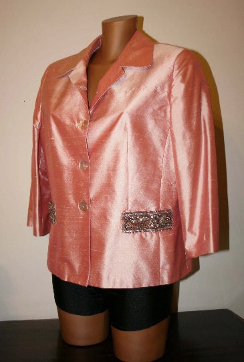 Woman's Jacket Vintage 90s pink Salmon, sequin pocket, wide sleeve, shops Made in Italy, Fashion, evening jacket